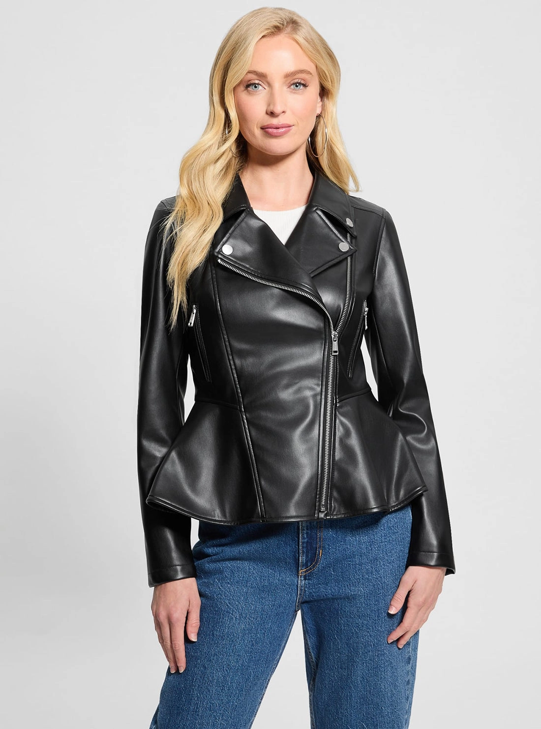 HoodedStyle Insulated Lining Black Ivy Peplum Moto Jacket