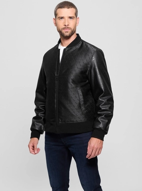 Black Logo Varsity Bomber Jacket ReversibleStyle Pattern Print