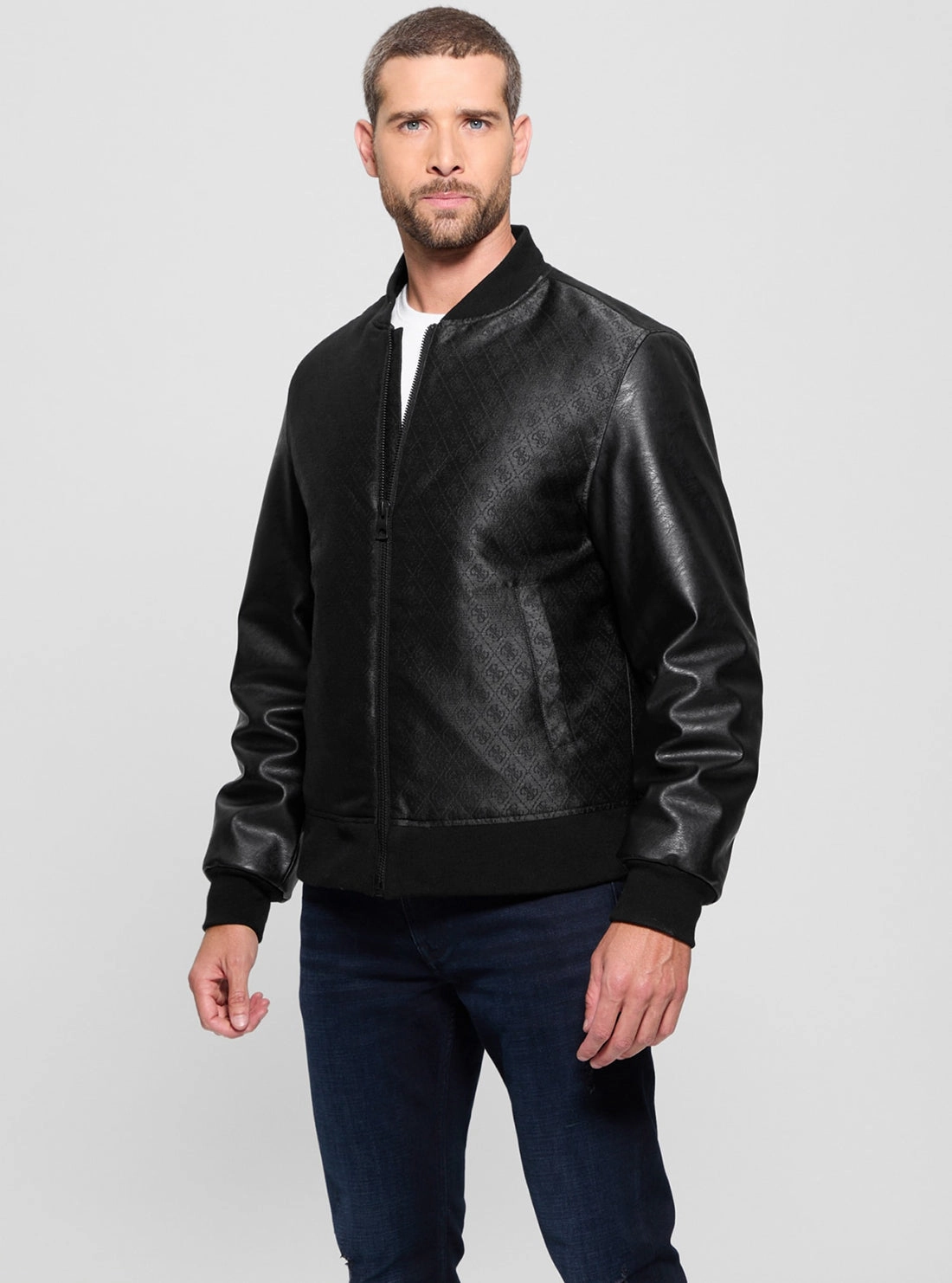 Black Logo Varsity Bomber Jacket Eco Friendly Padding Reinforced Elbow Panels