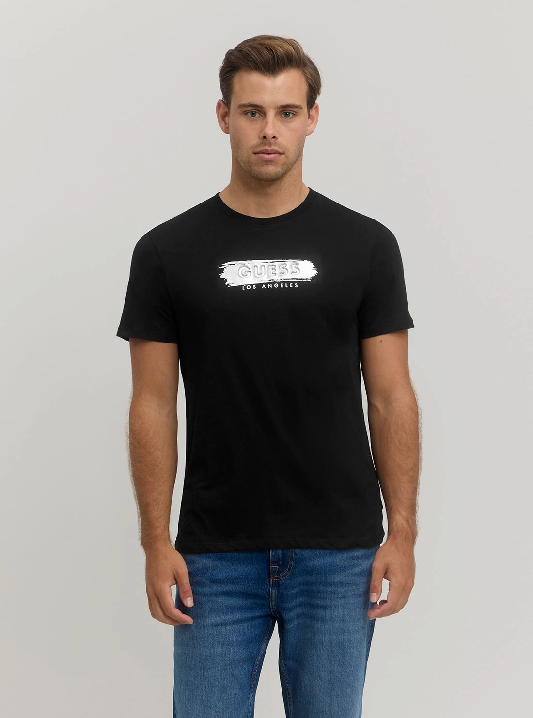WrinkleResistantFinish Erasable Surface Coating Black Metallic Logo T-Shirt