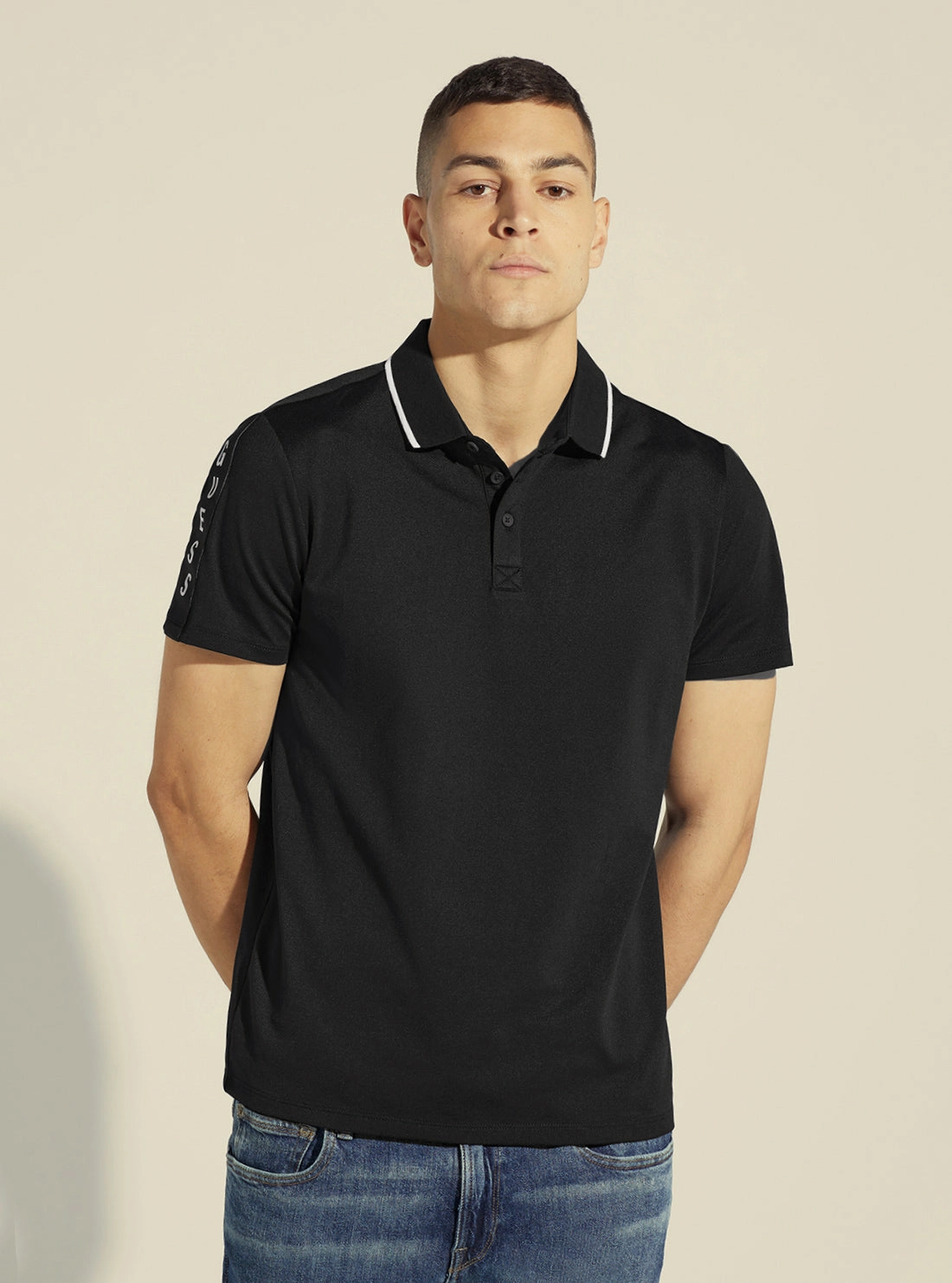 Black Paul Pique Tape Polo T-Shirt Scoop Neck Shape MidweightJersey