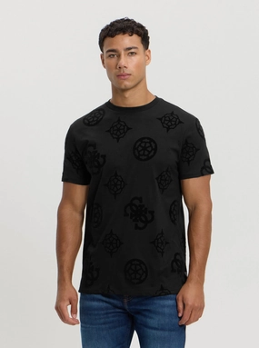 Black Peony Print T-Shirt High Collar Protection Design BambooBlend