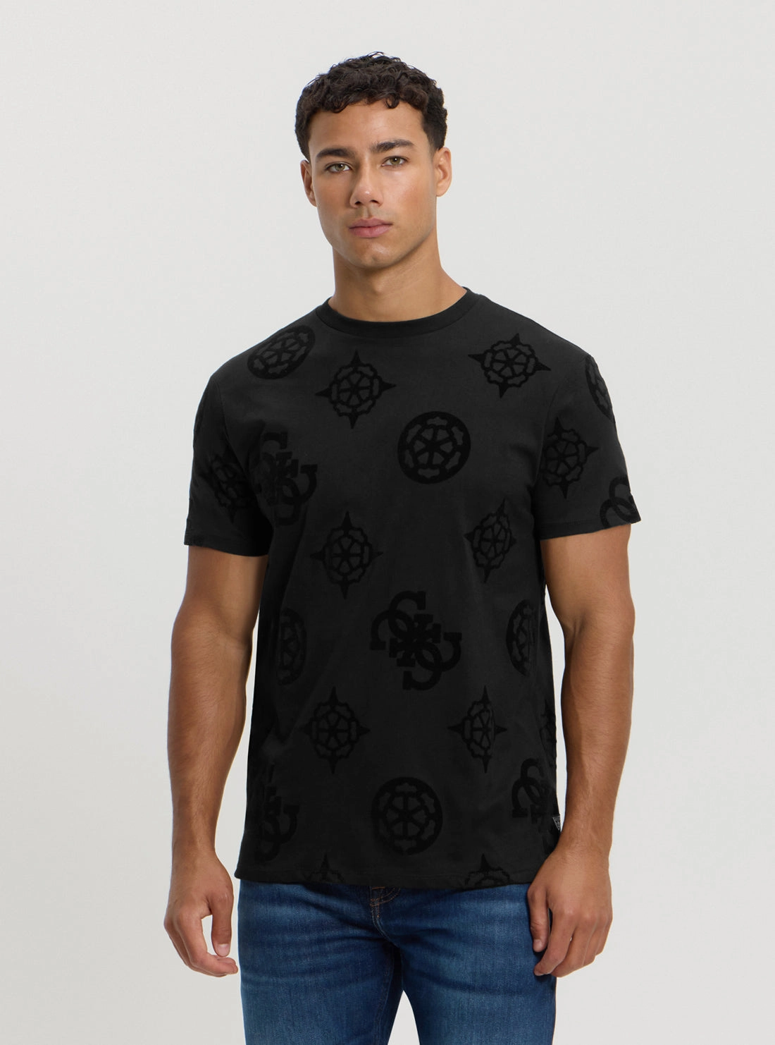 Heather Effect Finish Black Peony Print T-Shirt