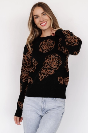 Sophisticated Comfort Blake Floral Sweater | Black   Camel
