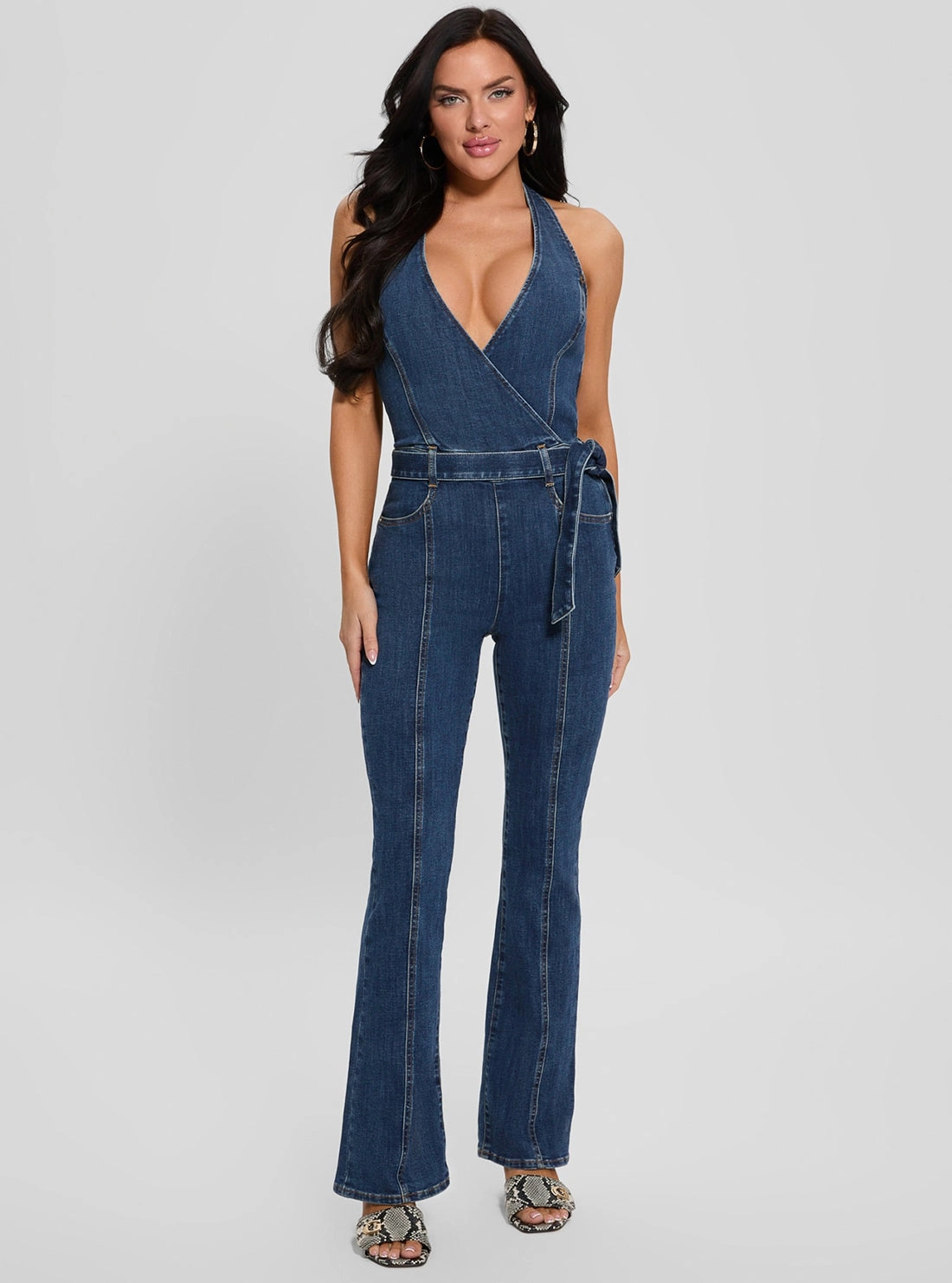 Blue Denim Claire Halter Jumpsuit Spring Mood Elegant City Walk Luxury Textured Athlete Fit
