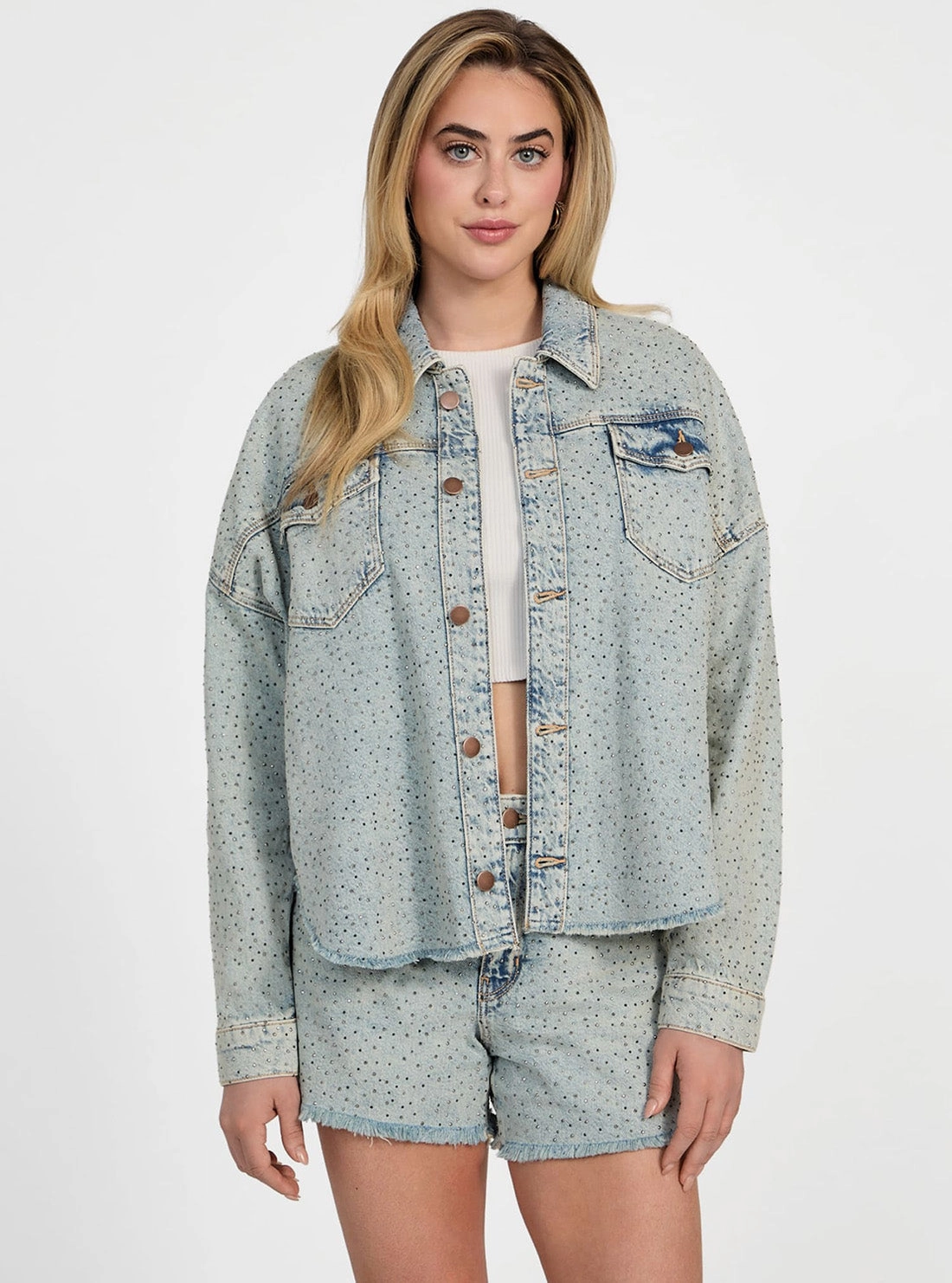 Tear Resistant Panels Transitional Weather Piece Blue Denim Western Shacket