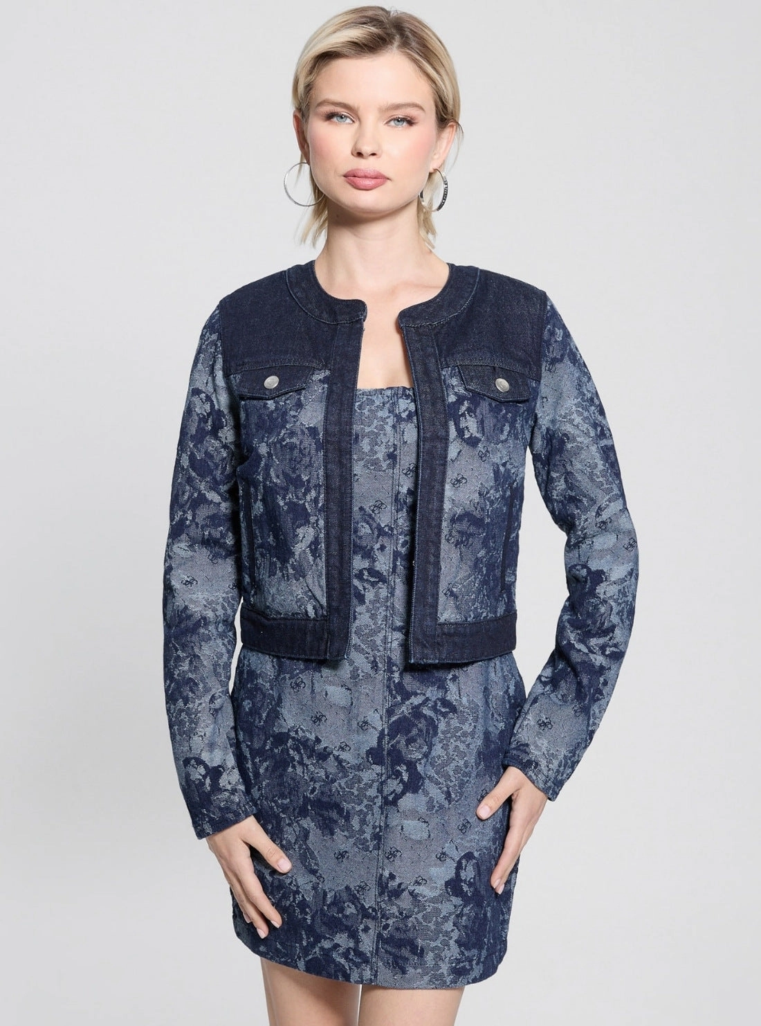 FleeceLined City Ready Blue Finley Jacquard Denim Jacket