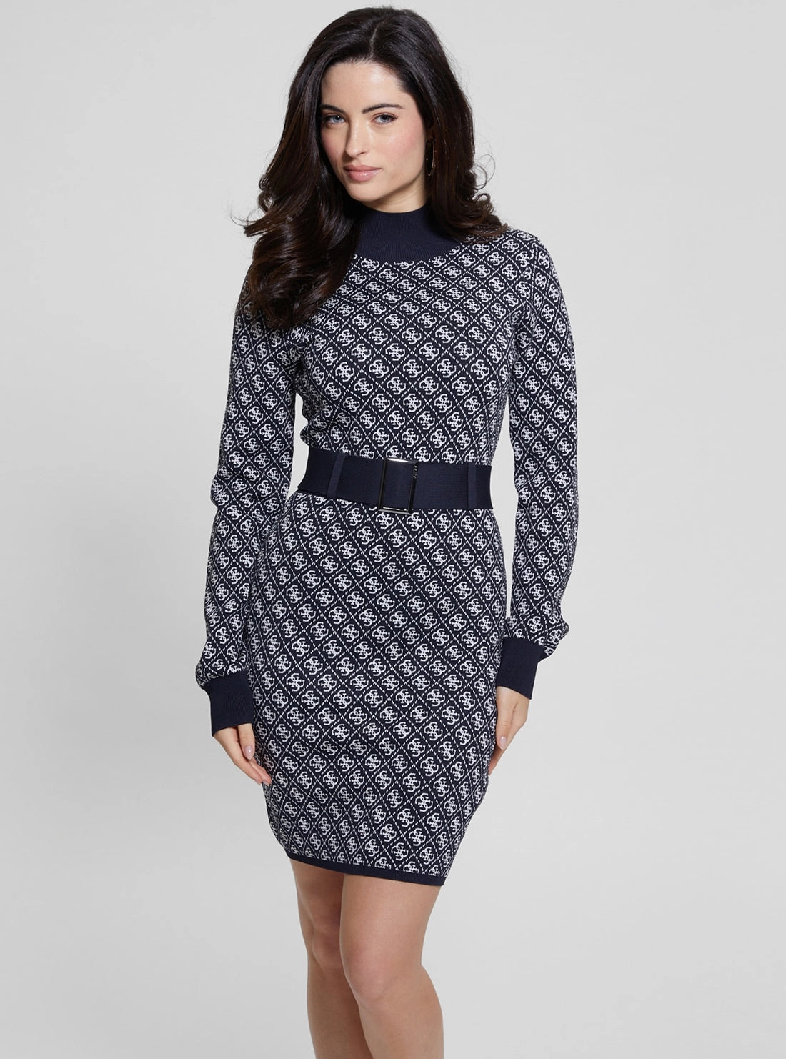 Blue Logo Belted Knit Midi Dress Modern and Stylish