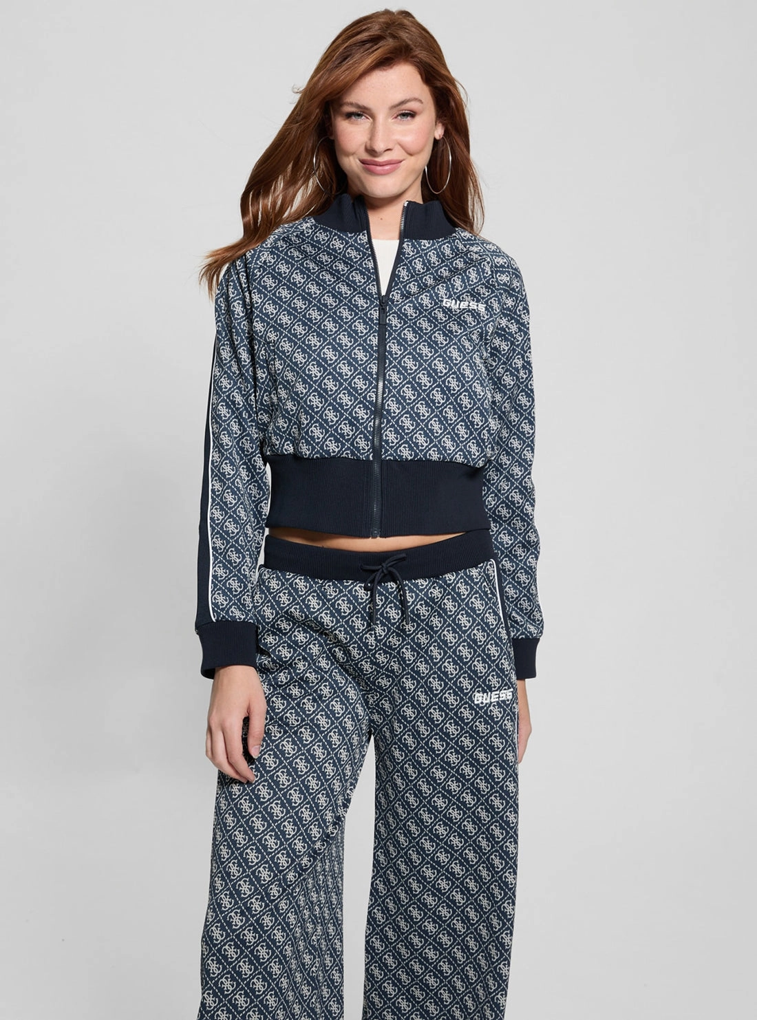 Elastic Binding Blue Logo Sarah Zip Jacket