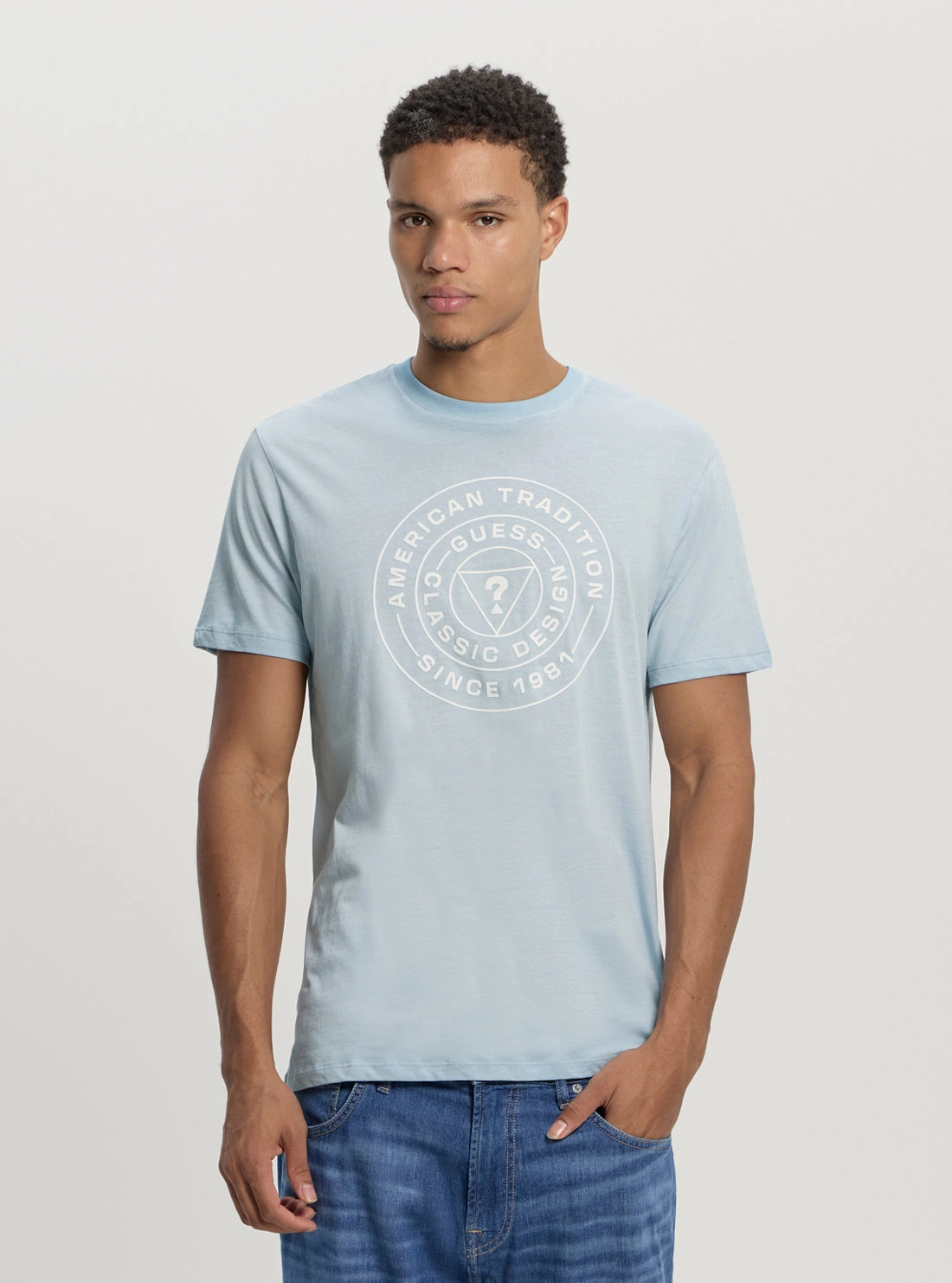 Tagless Design Blue Logo Stamp T-Shirt
