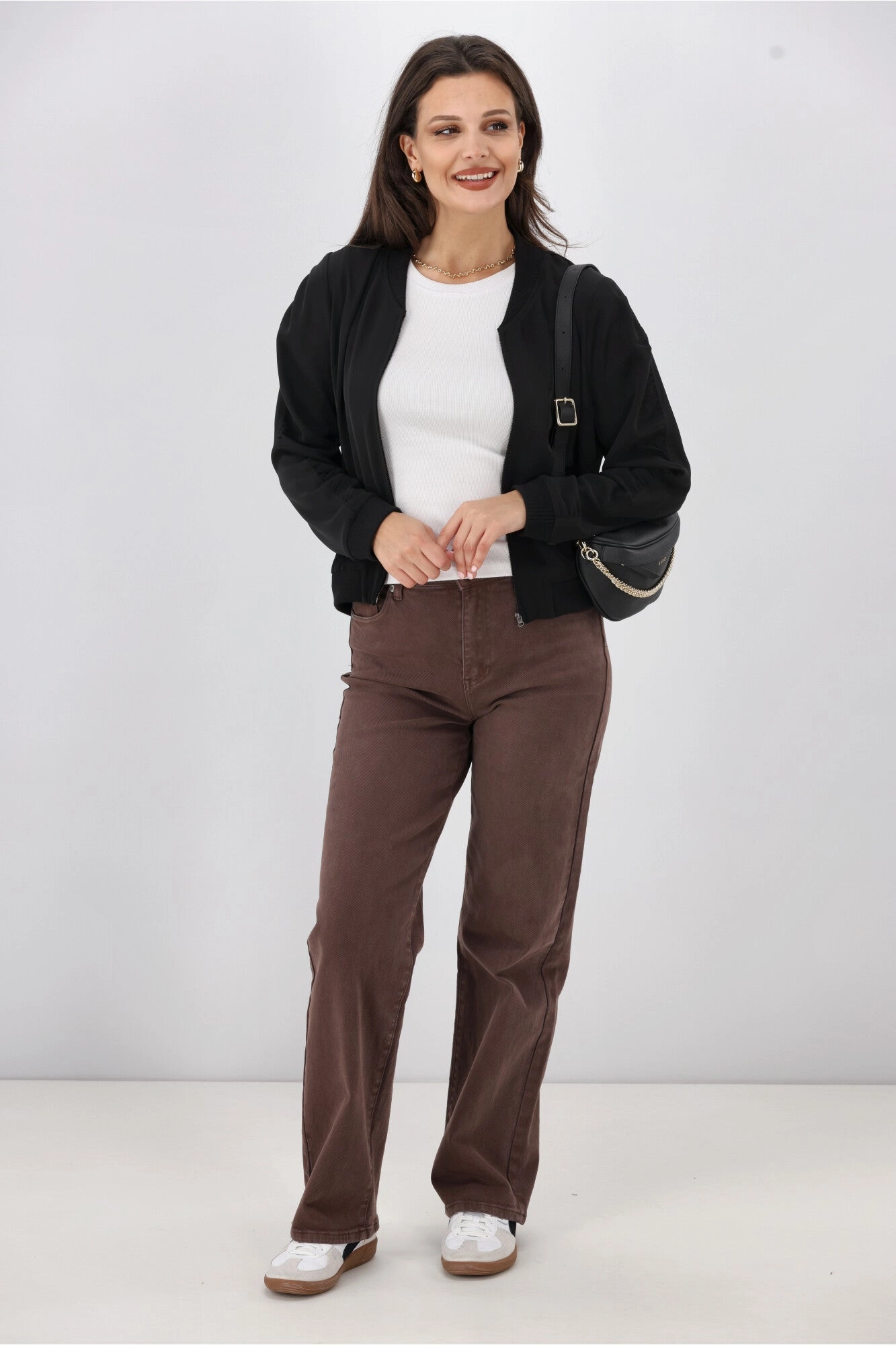 Shine On Label Hailey Gathered Sleeve Bomber Jacket Black Modern City Outfit NonIrritatingLining