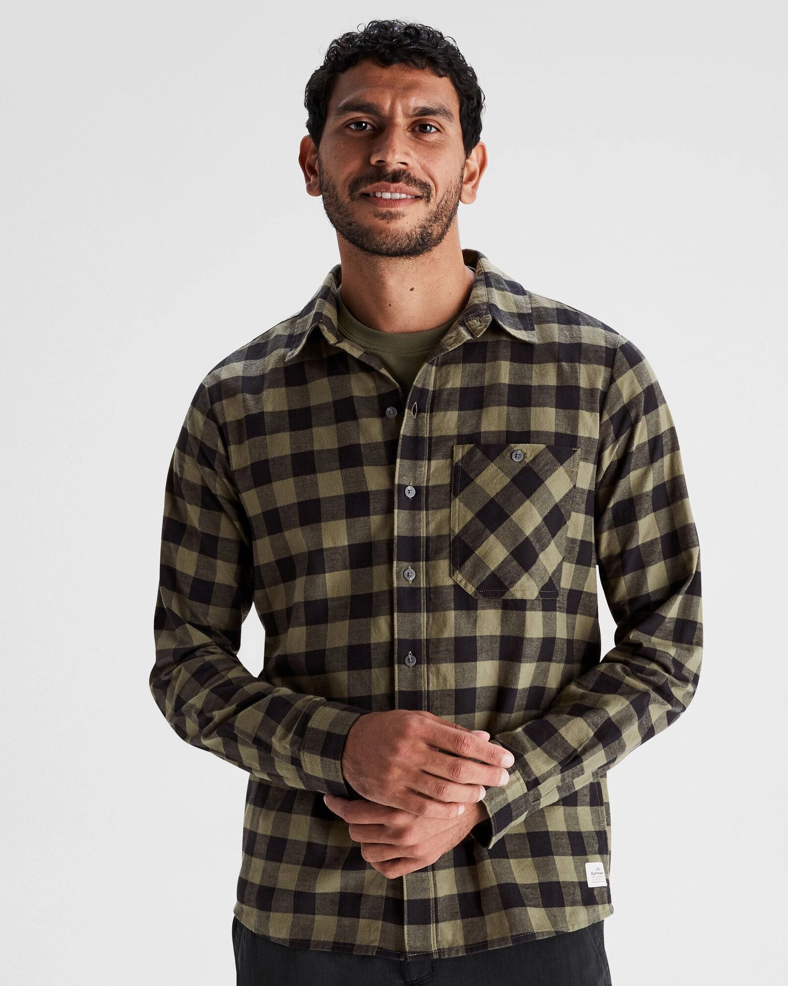 Men's Fyfe Flannel Shirt - Light Moss Gingham Functional Design Effortless Comfort