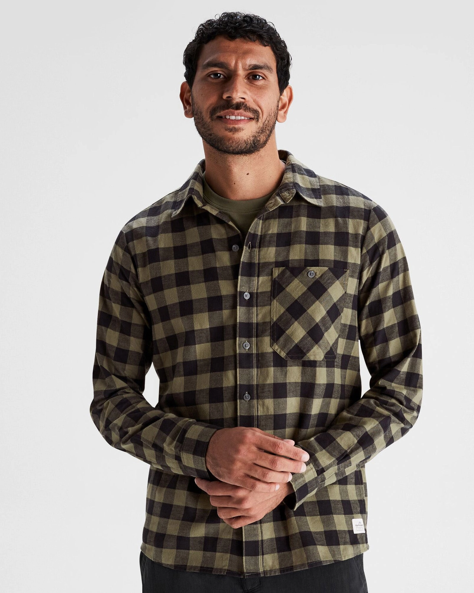 Lounge Comfort Metallic Finish Men's Fyfe Flannel Shirt - Light Moss Gingham