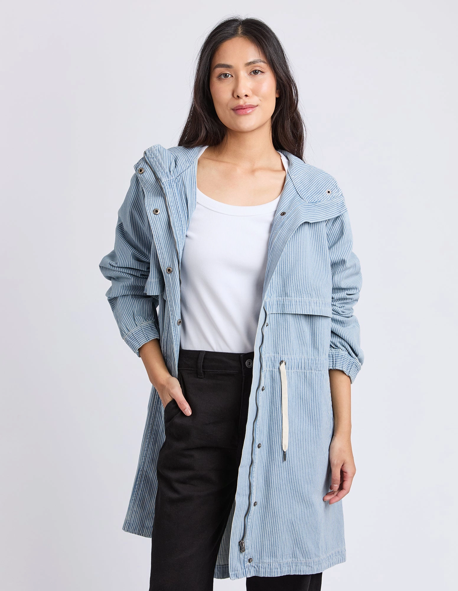 Insulated Warmth Hidden Zipper Elm Bennet Denim Parker Blue White Stripe