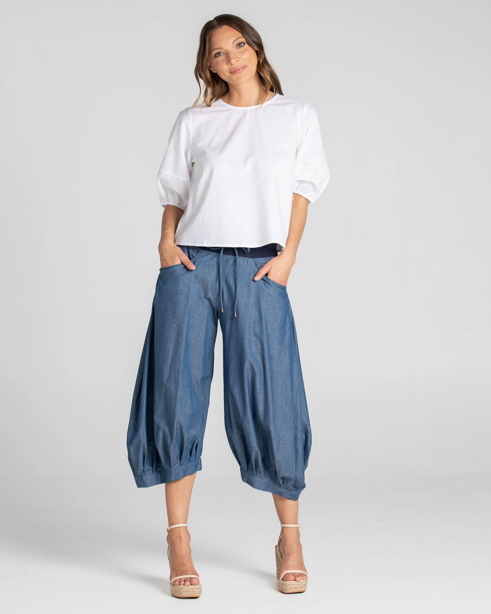 Total Fit Figure Hug Boom Shankar Guru Pant Blue Chambray