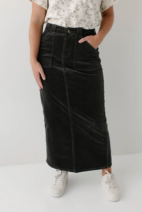 High Waist Crossback Strap 'Autumn' Corduroy Maxi Length Skirt
