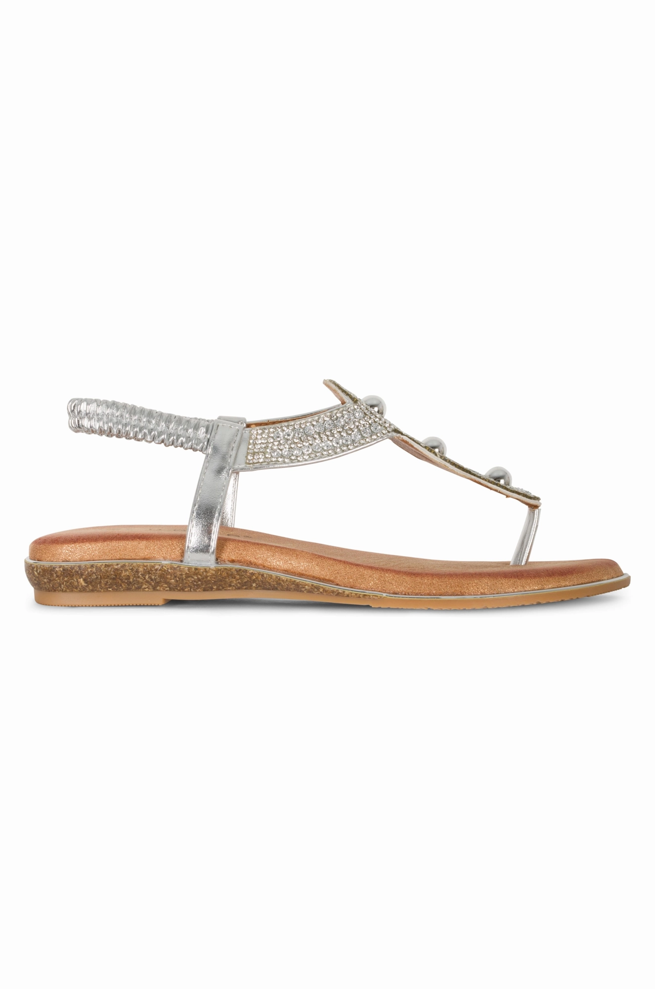 Rhinestone & stud Sandal | SILVER | SILVIA AB Comfortable Sandals for Men