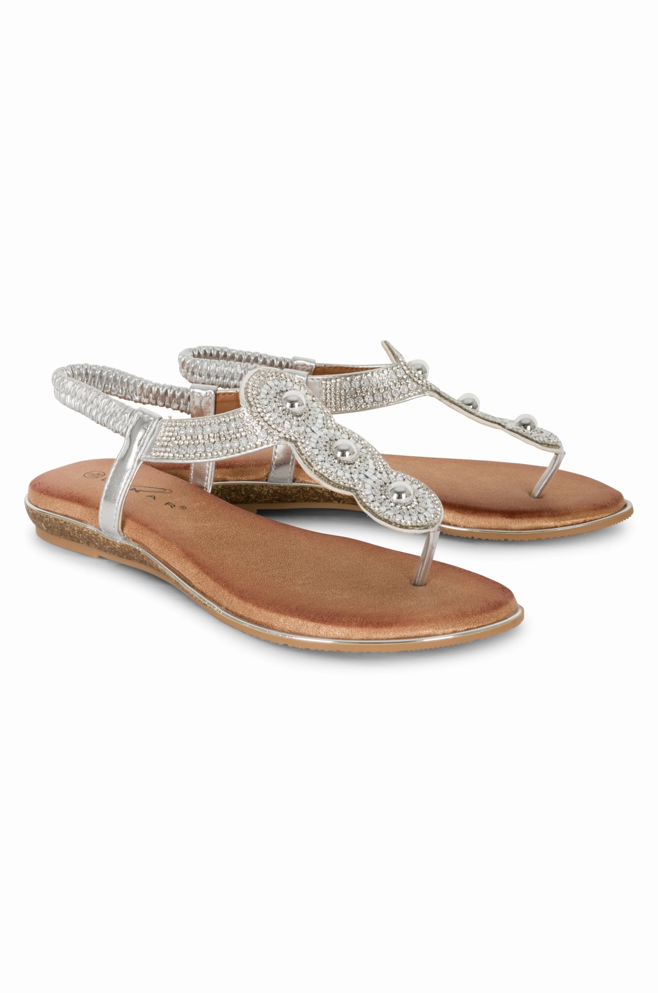 Stylish Flats Rhinestone & stud Sandal | SILVER | SILVIA AB