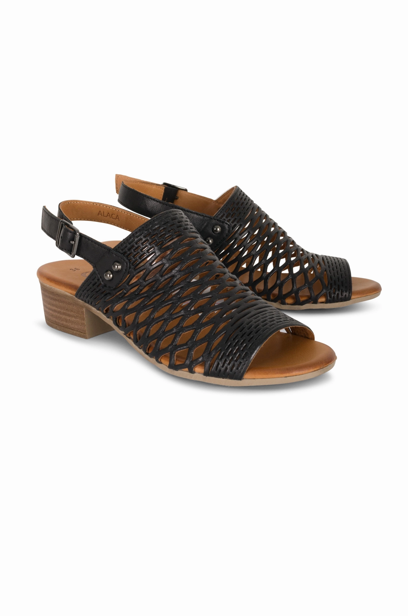 Turkish Leather laser-cut Sandal | BLACK | ALACA AB Warm Step