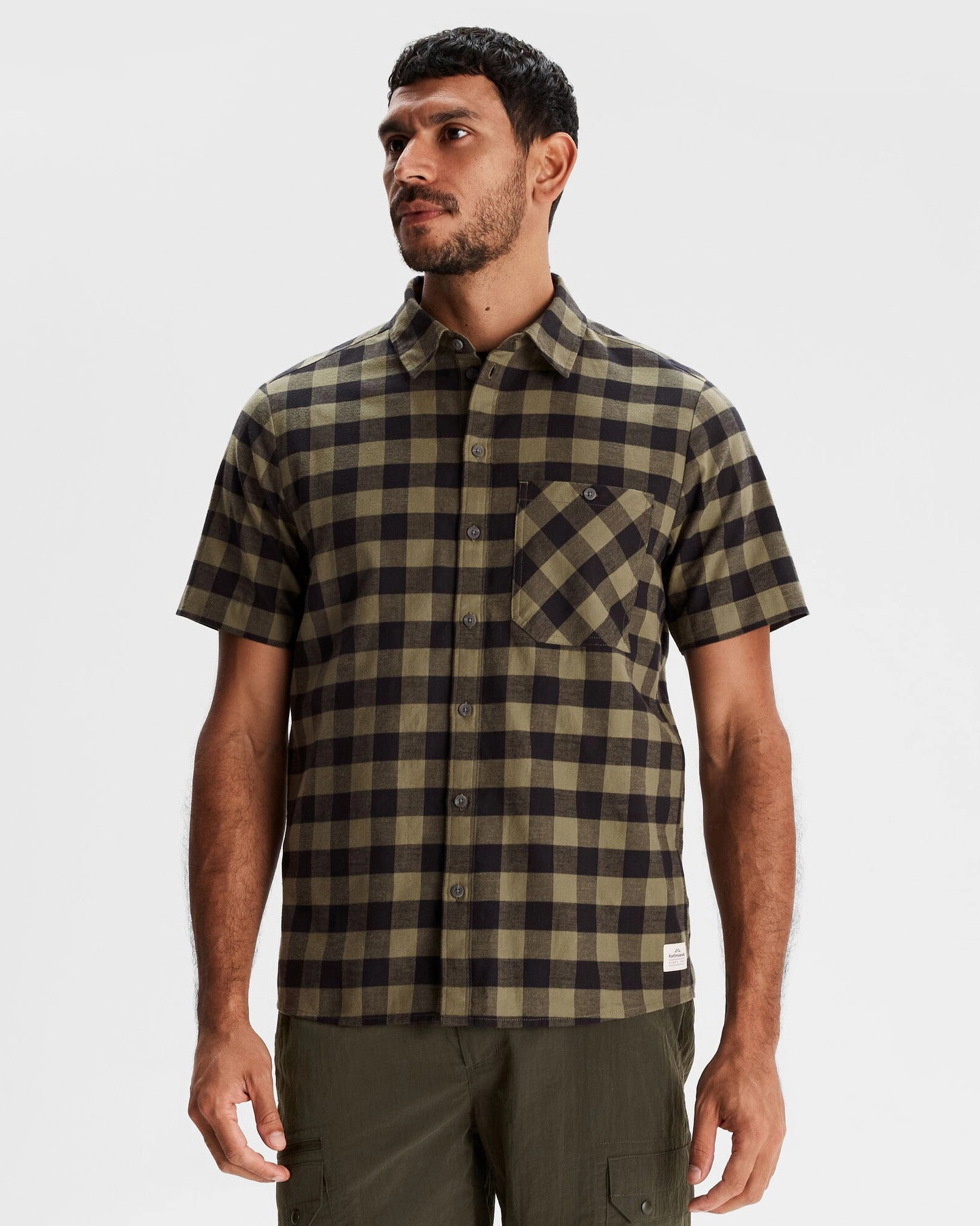 Men's Fyfe Short Sleeve Shirt - Light Moss Gingham Winter Retreat