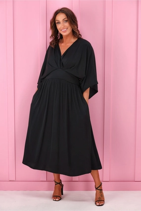 Jane James Florian Batwing Dress Black Subtle Flow Daily Casual