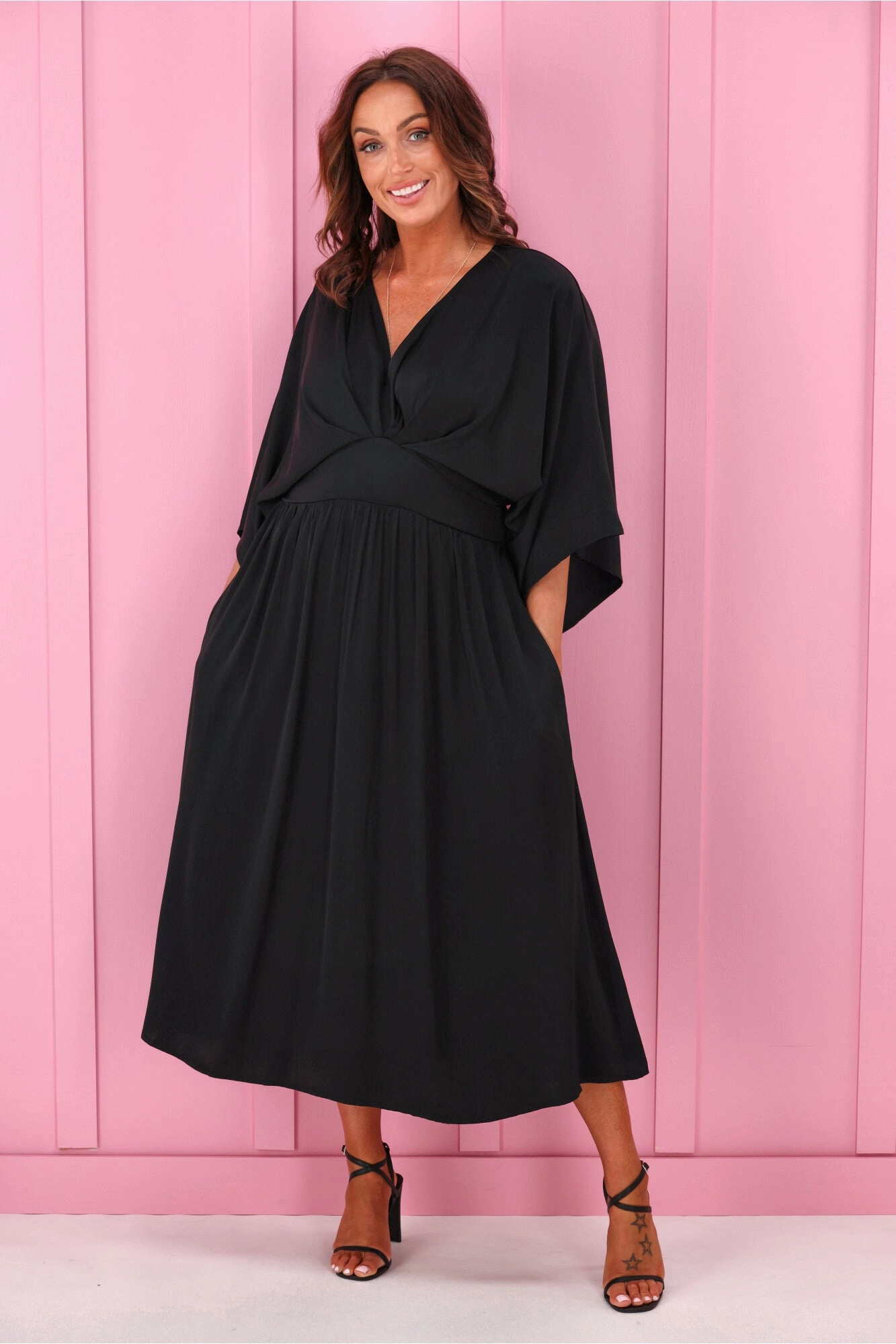 Jane James Florian Batwing Dress Black Subtle Flow Daily Casual