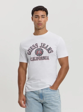 Overlock Edging Guess Jeans White Slim Printed Tee