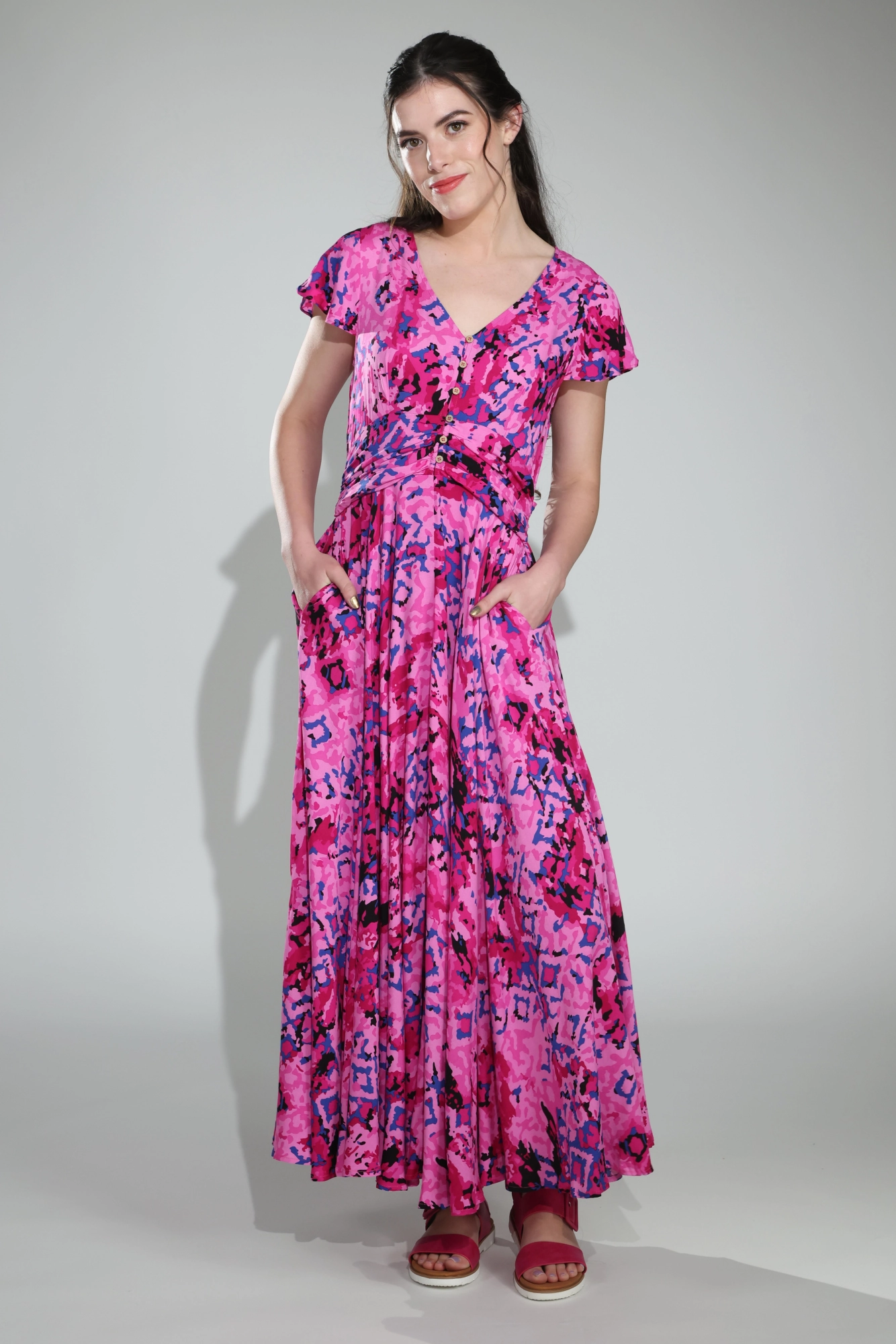 Chic Waistband Maxi Dress | MULTI PINK | 0029C1