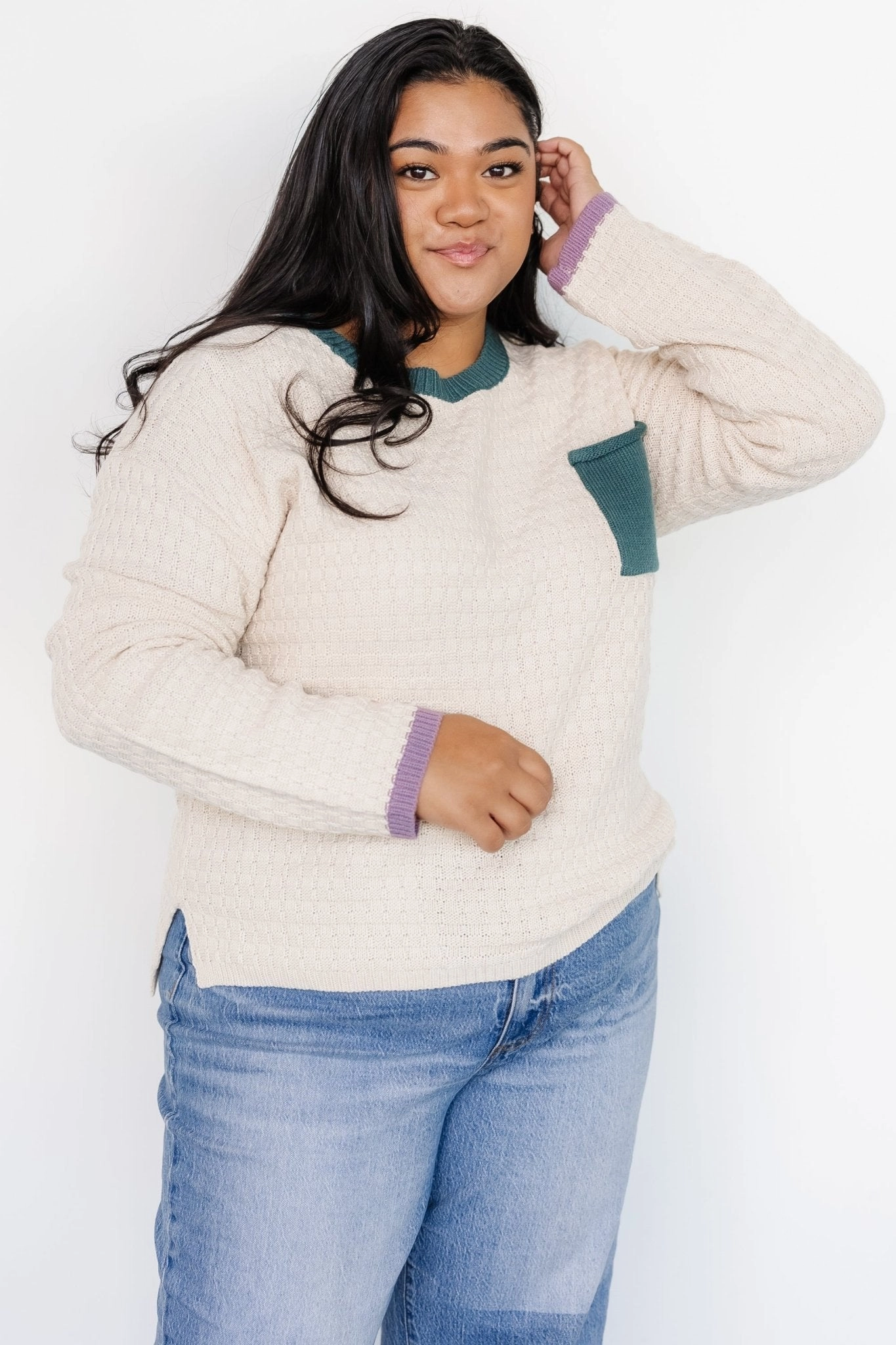 Cozy Choice Ribbed Hem Brixton Weave Sweater | Oatmeal