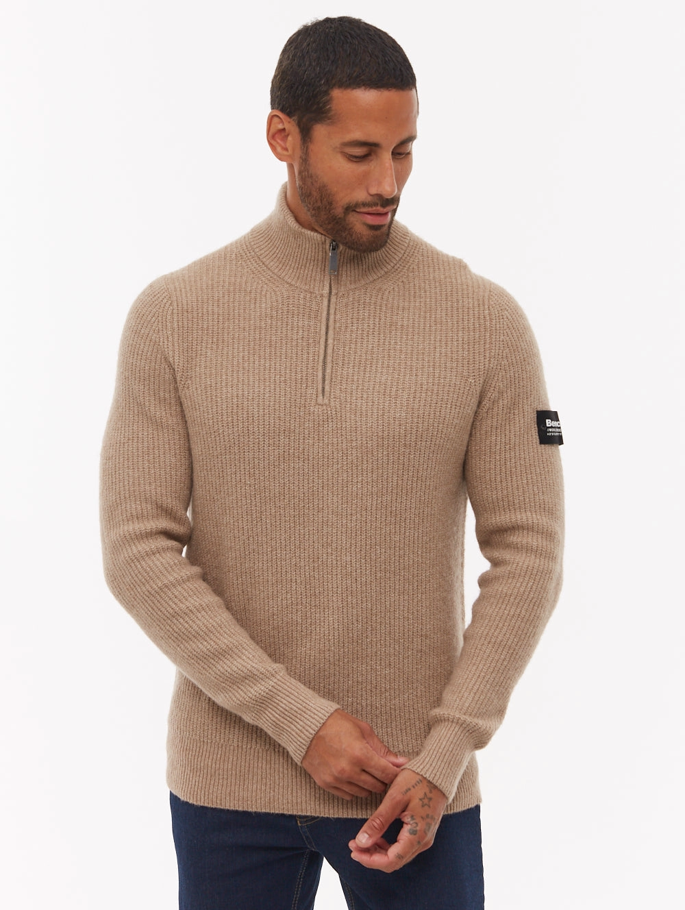 Quick Drying Yanta Quarter-Zip Funnel-Neck Sweater - Beige