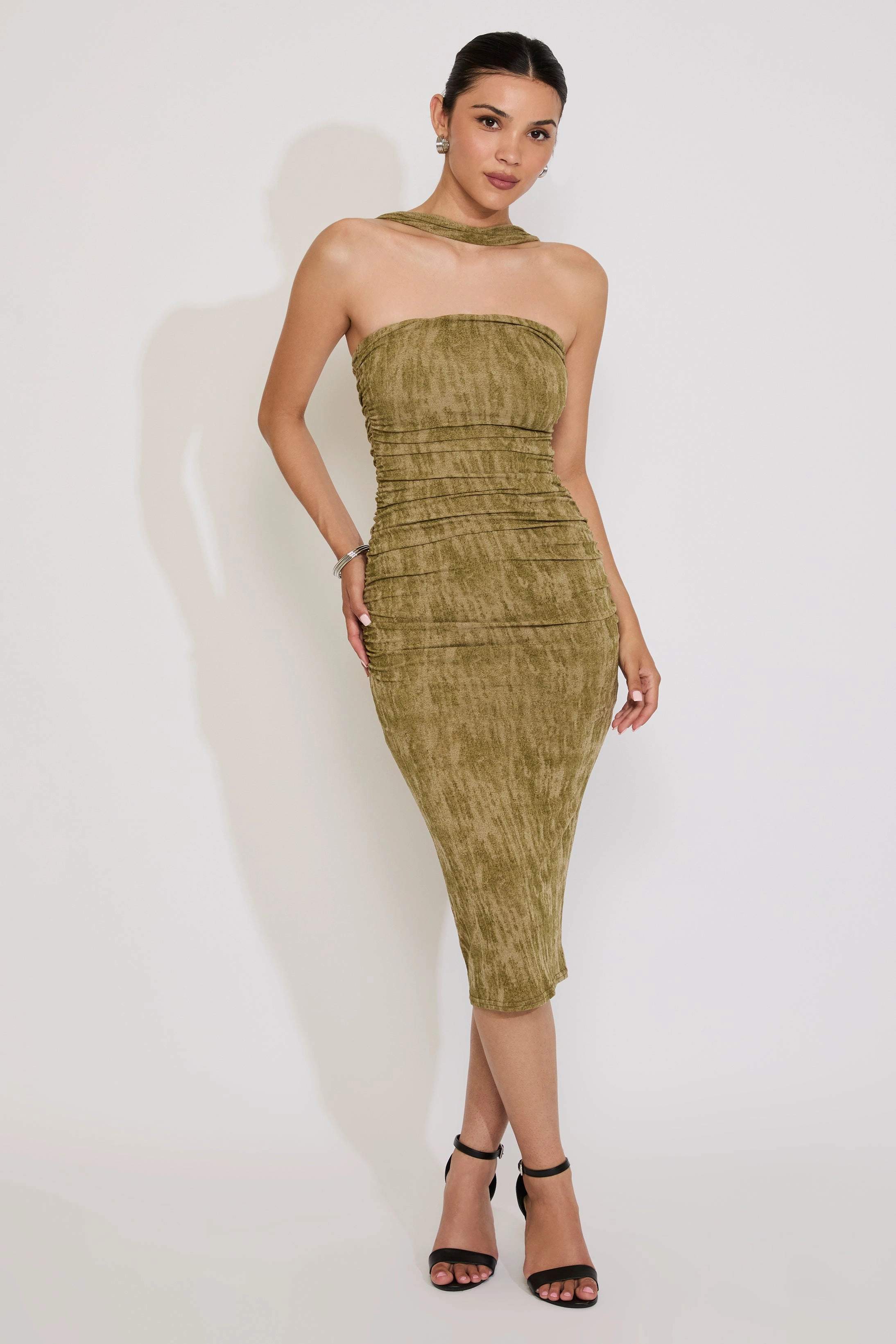 BRUSHED KNIT TUBE MOCK NECK MIDI DRESS Versatile dress for layering Sustainable-Lining