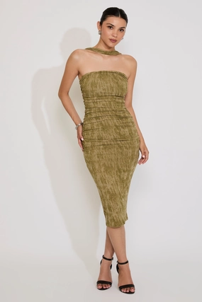 BRUSHED KNIT TUBE MOCK NECK MIDI DRESS Casual Wear Calm Mood