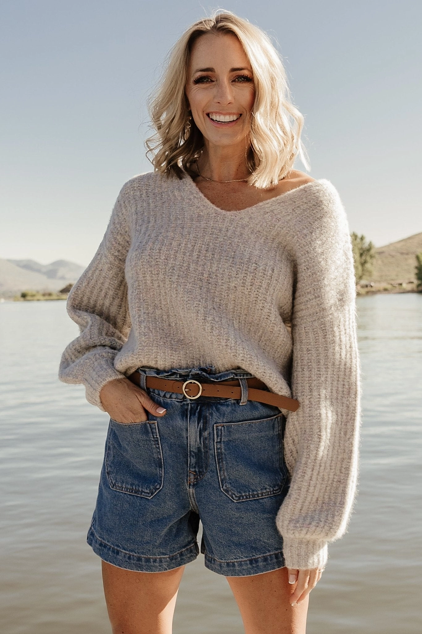 Comfy Knitwear Look Sleek Performance Fit Brynna Bubble Sleeve Sweater | Multi