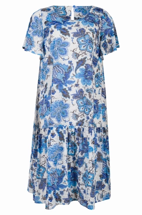 Minimalist-Trend Burnout Dress with flutter sleeve | Blues Abst Flower | 6059AR