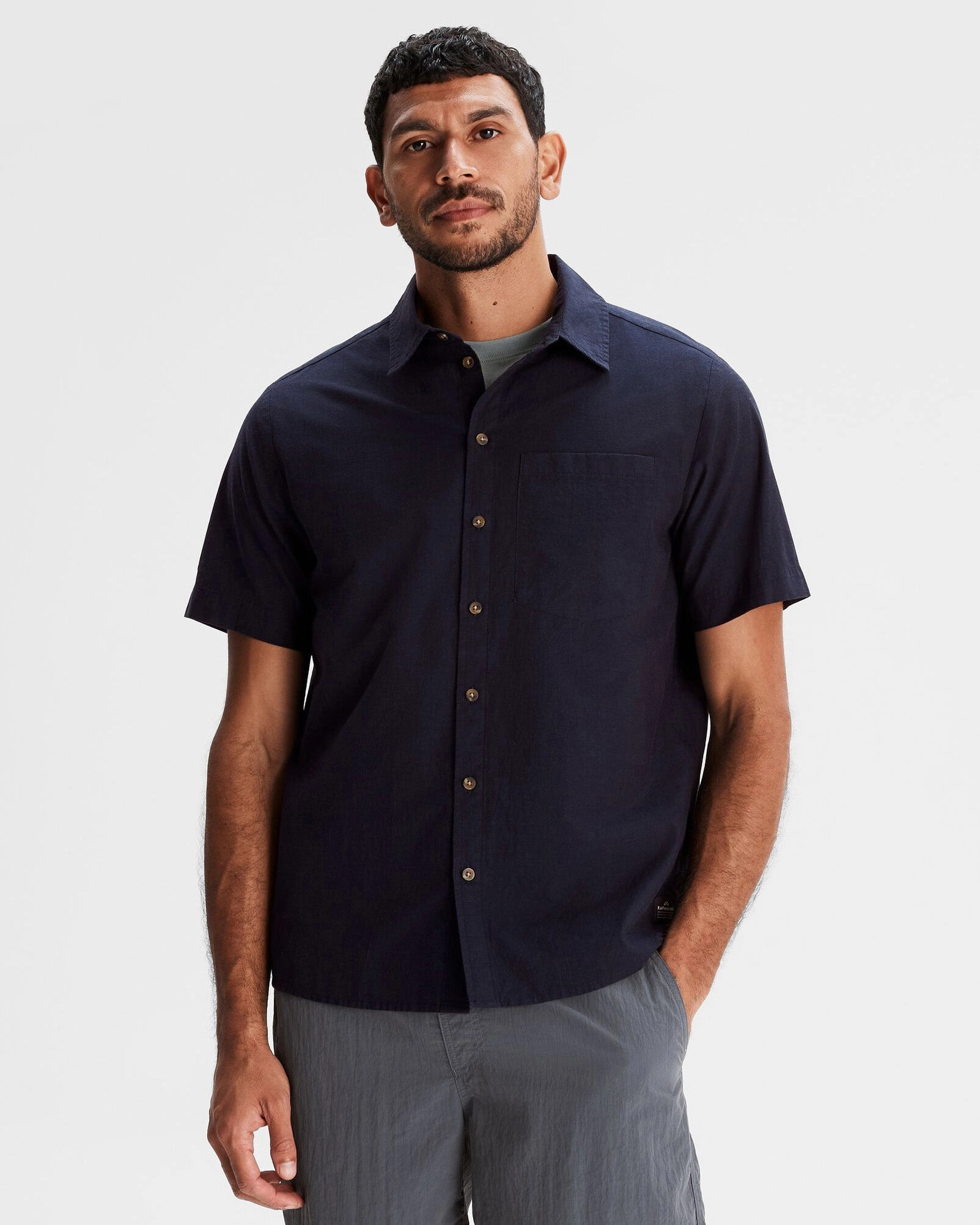 Men's Flaxton LT Short Sleeve Shirt - Pure Navy Sustainable fashion Geometric Shape