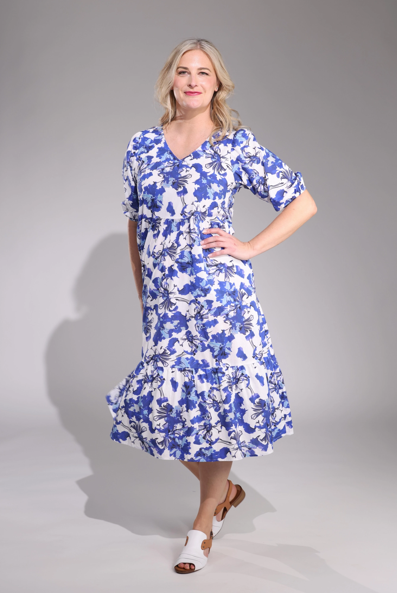 Semi Formal Perfect For Work Midi Sundress | Blue Blooms | 6521C1