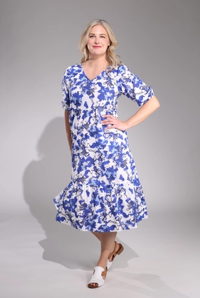 Semi Formal Perfect For Work Midi Sundress | Blue Blooms | 6521C1