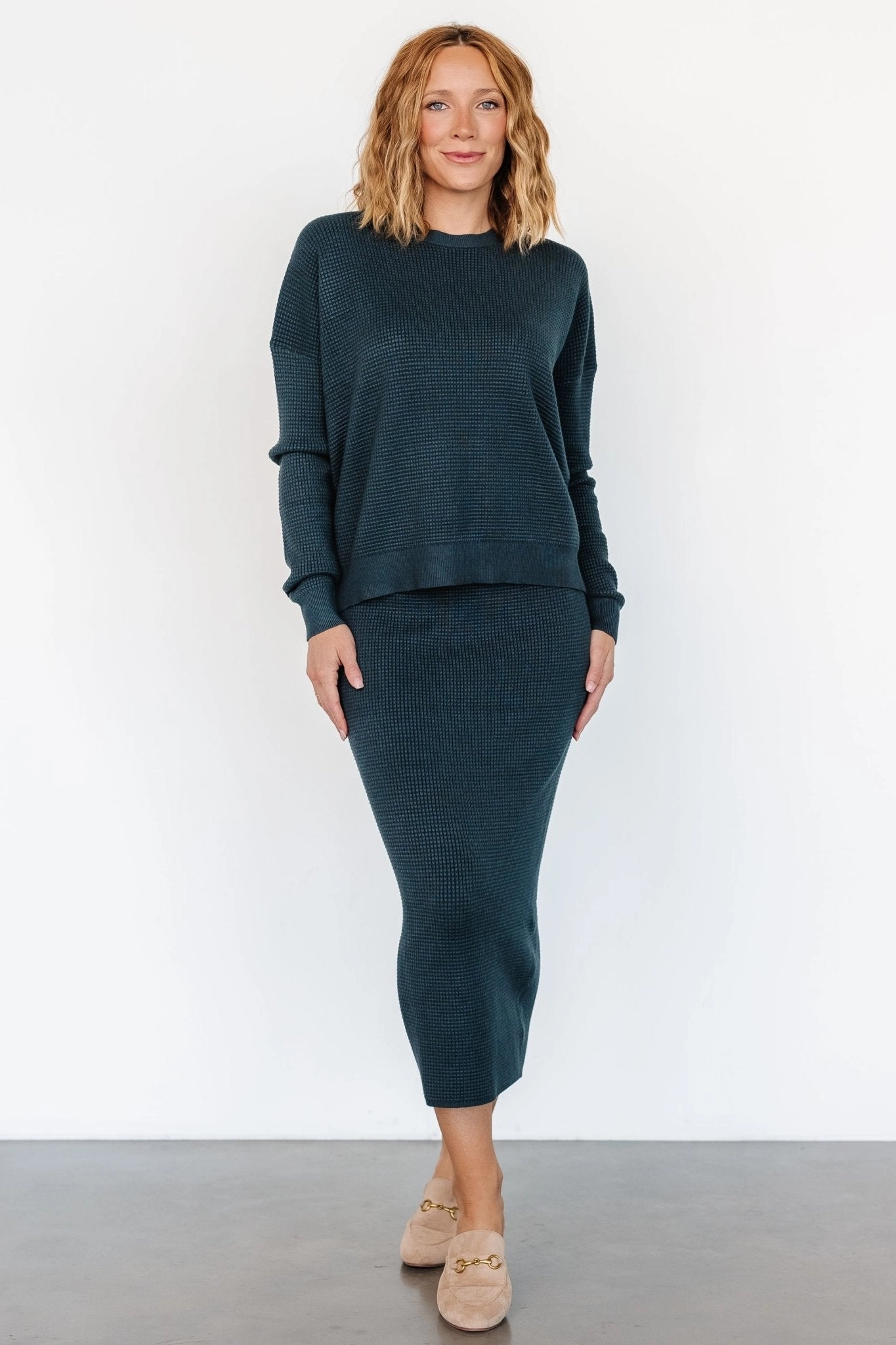 Clean Lines Carey Waffle Midi Skirt | Midnight Blue