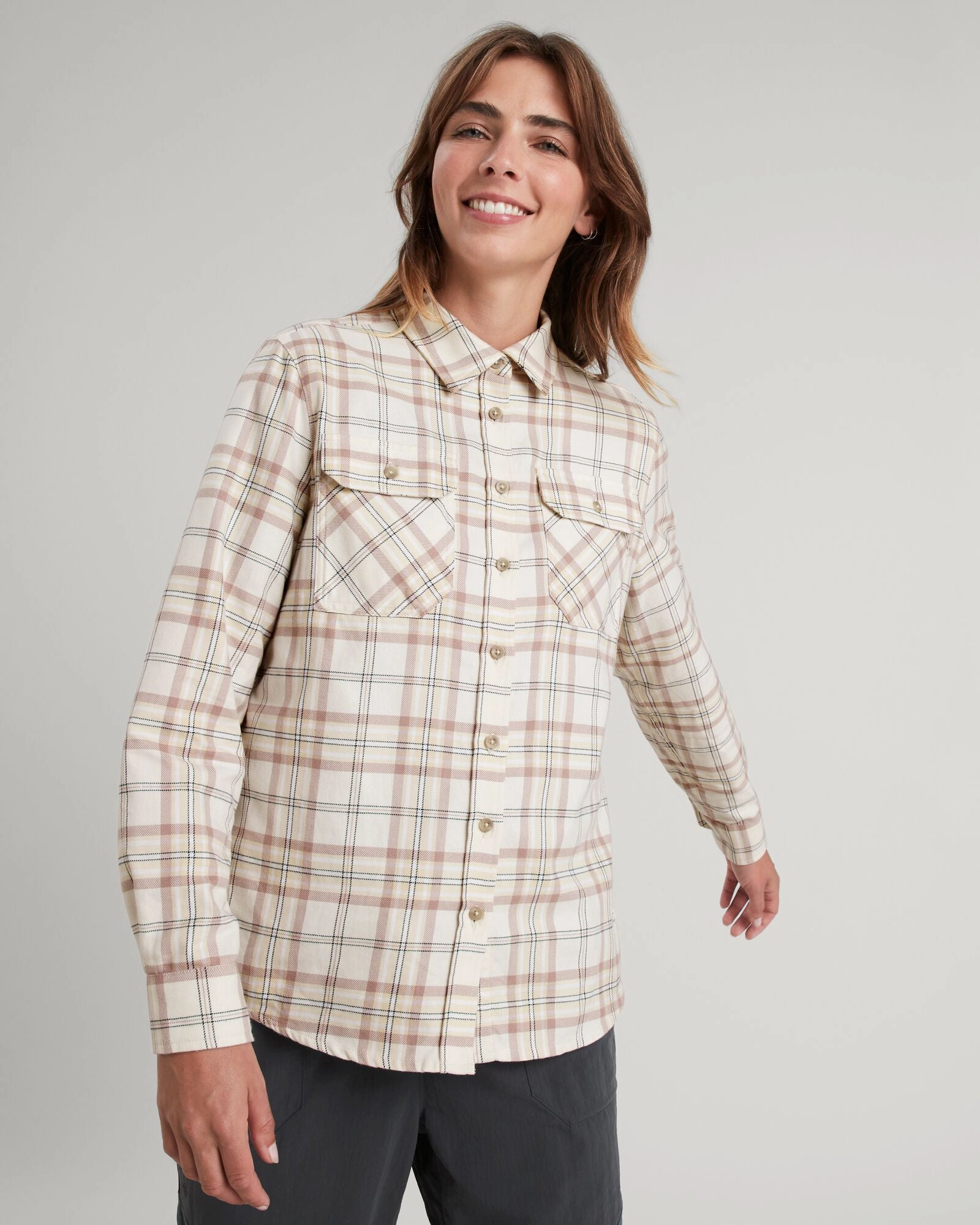 Durable Quality Soft Feel Carrillon Women's HF Long Sleeve Shirt - Natural/Drift Check