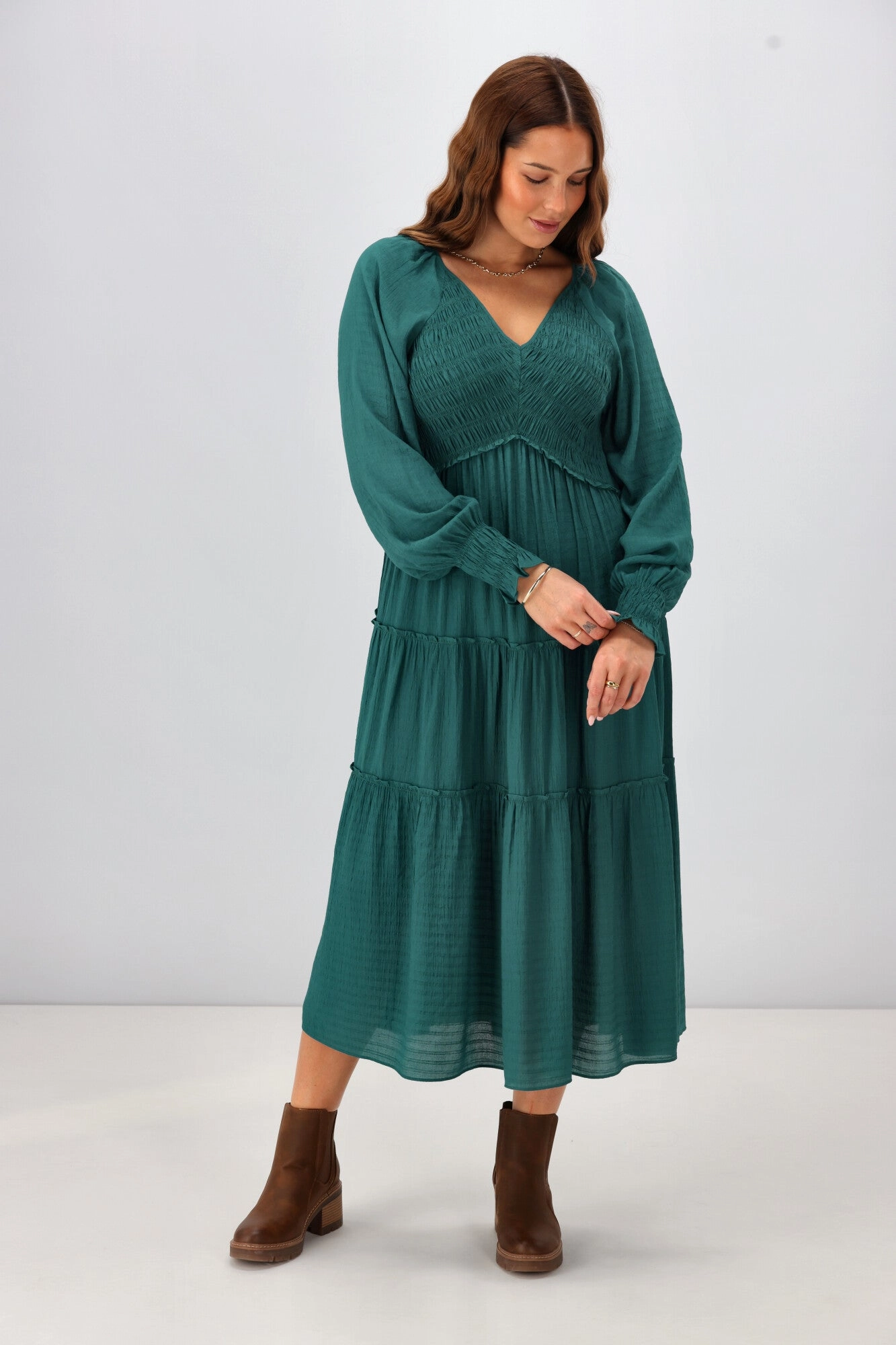 Smooth Mood Gloss The Label Aurelia Angle Shirred Bodice Dress Teal