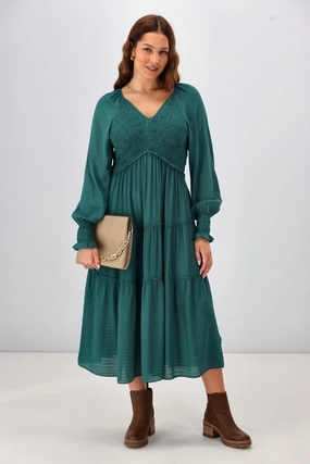 Light Soft Gloss The Label Aurelia Angle Shirred Bodice Dress Teal