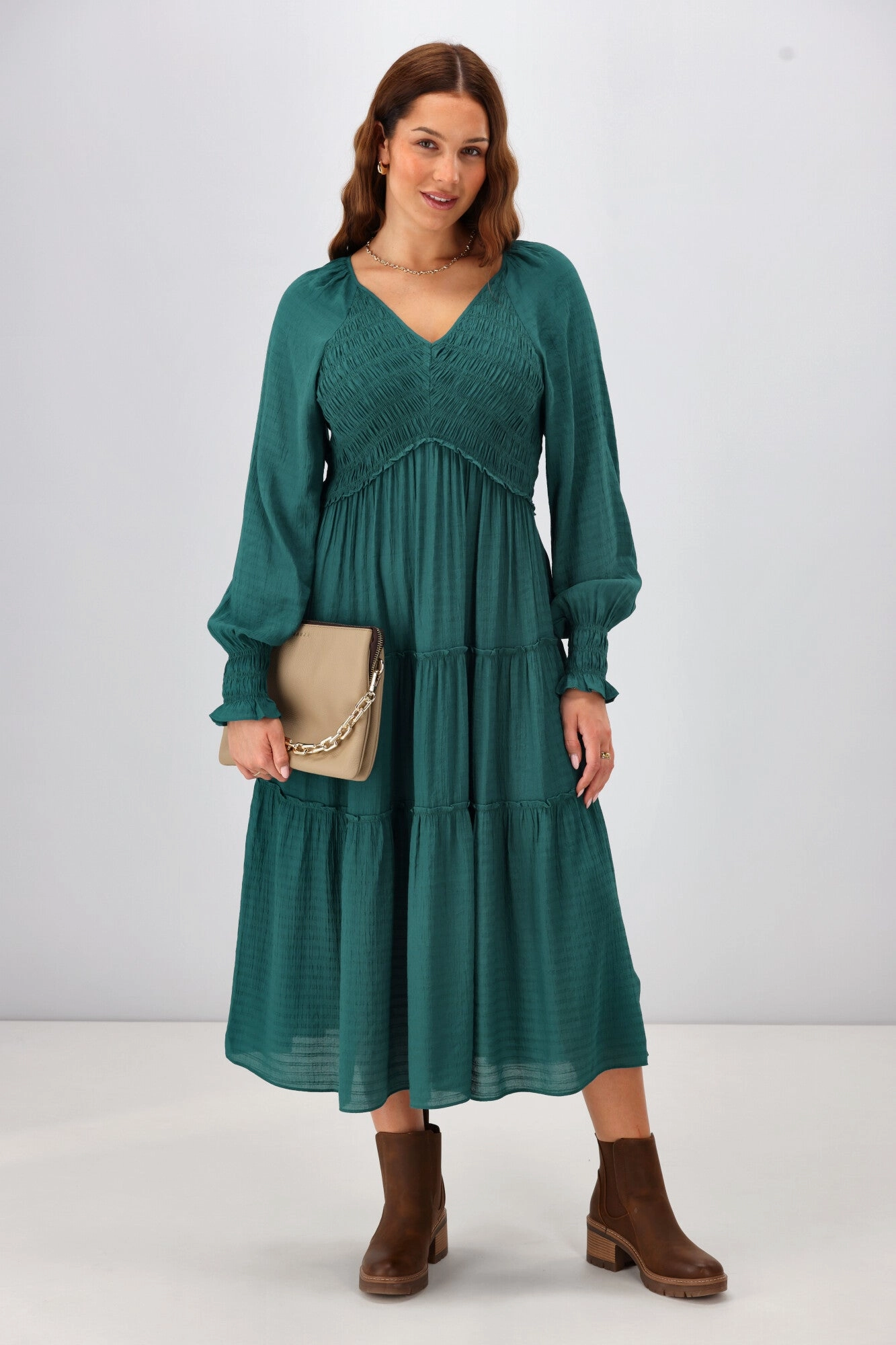 Light Soft Gloss The Label Aurelia Angle Shirred Bodice Dress Teal