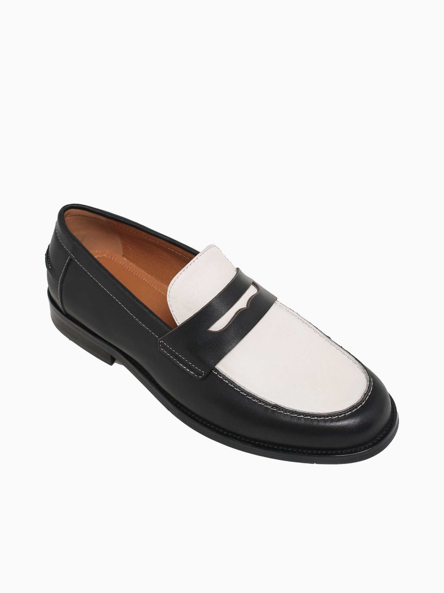 Brendan Black White  calf leather Fashionable Fit