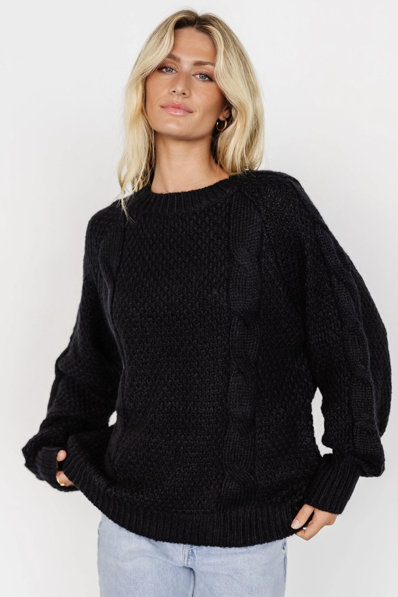 Simple Knitwear Lukas Cable Knit Sweater | Black