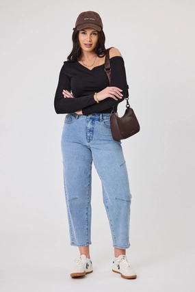 Motion Ready Shine On Label MacPherson Barrel Leg Jean Vintage Indigo