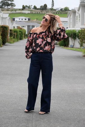 Shine On Label Reign Denim Wide Leg Trouser Dark Indigo Body-Conscious Fit Quick Move