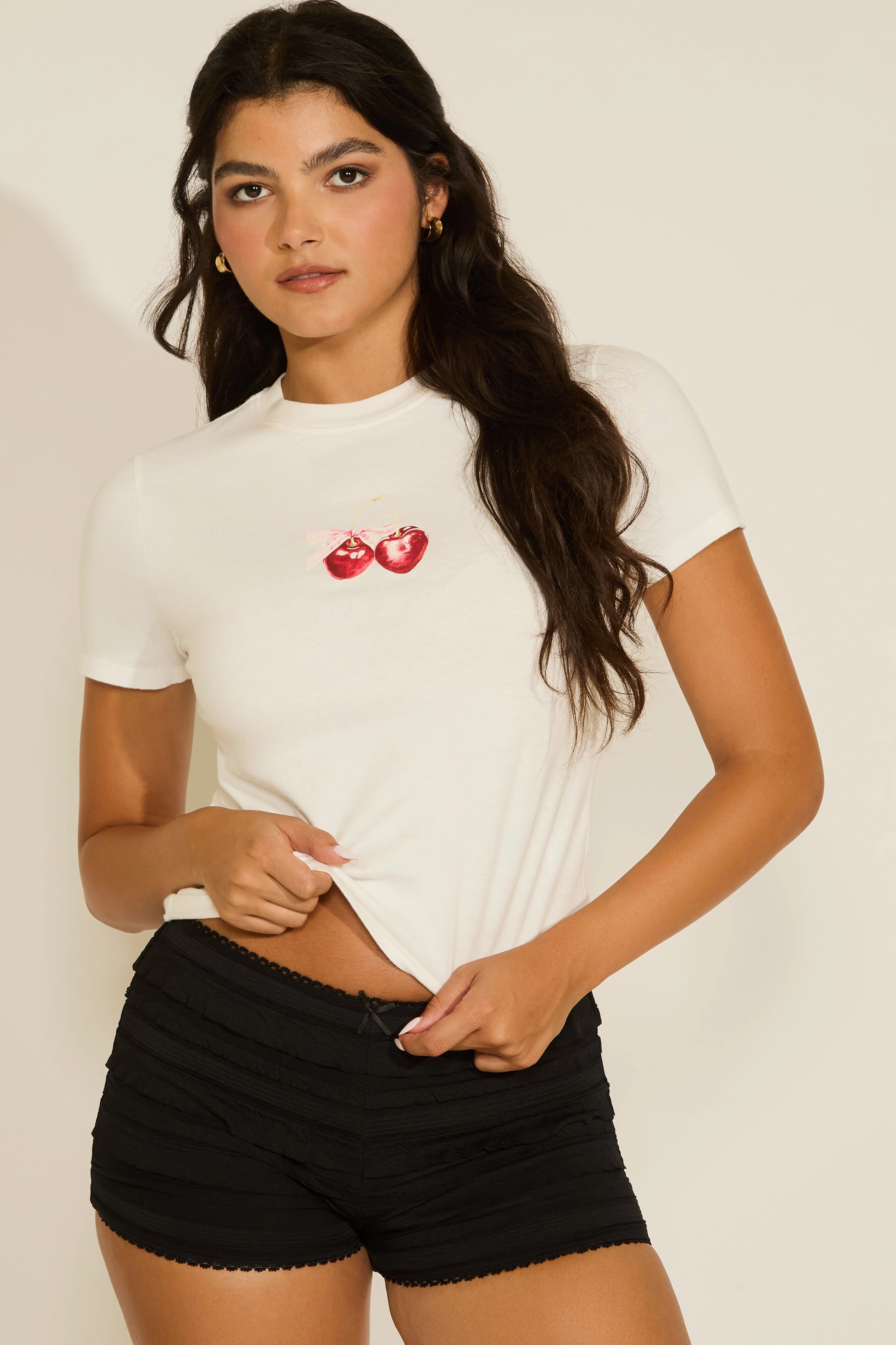CHERRY WITH BOW PRINT DESIGN CROP T-SHIRT SublimatedPrint
