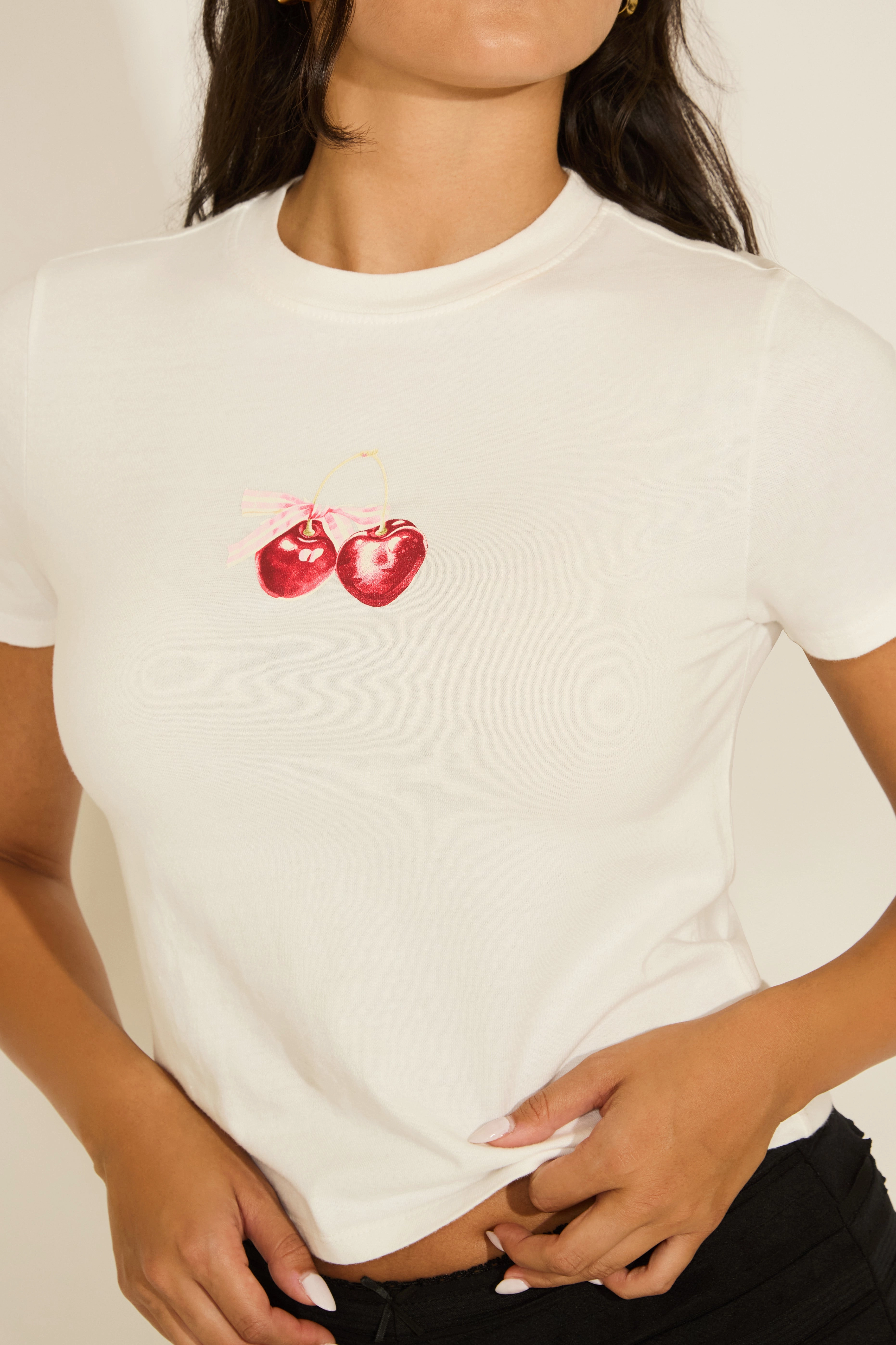 SunProtective CHERRY WITH BOW PRINT DESIGN CROP T-SHIRT