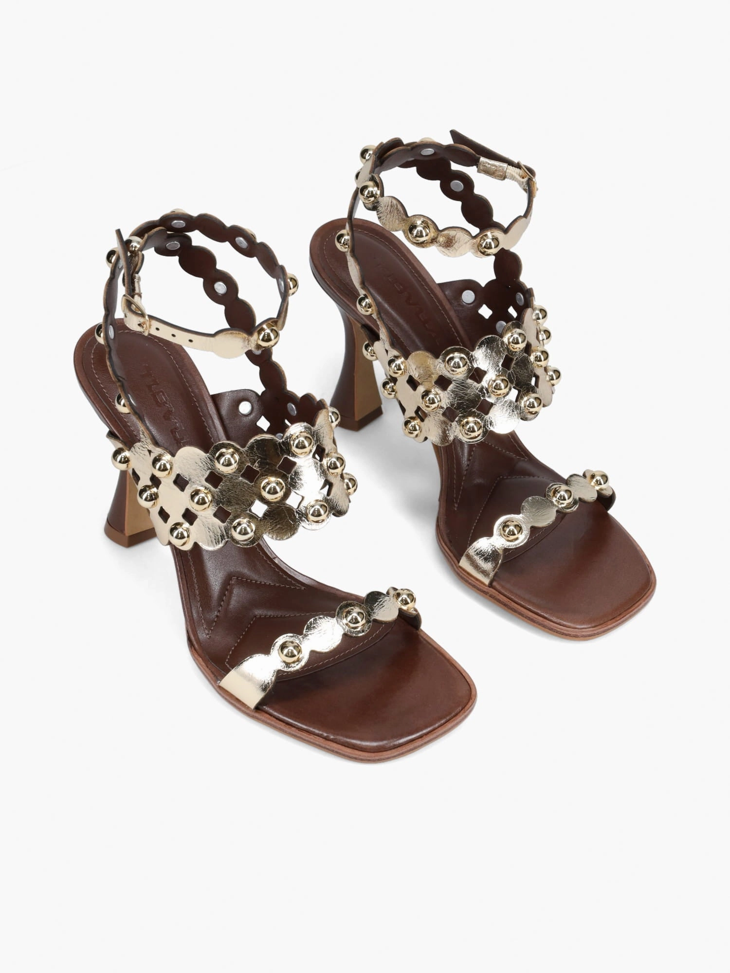 Stacked Heel Medium Heel Ameline Gold Crystal Leather