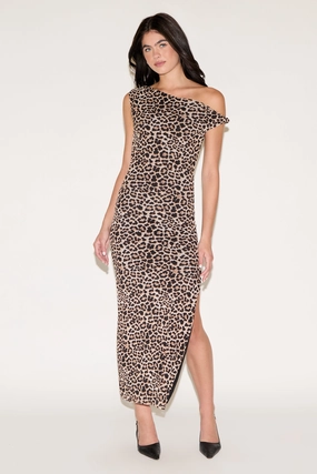 effortless grace ASYMMETRIC SINGLE TWIST SHOULDER LEOPARD MAXI DRESS